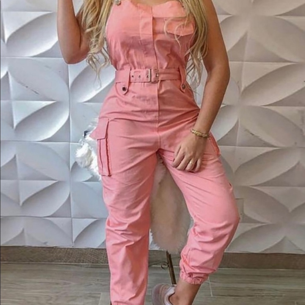 Pink Cargo zipper jumpsuit